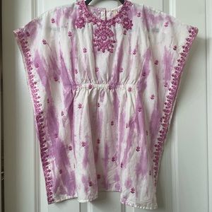 Kids Pink and White Embroidered Kaftan